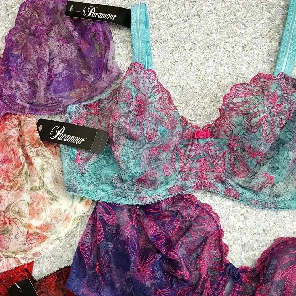 40DDD Paramour 115009 Ellie Demi Unlined Lace Underwire Bra‎ Blue Blossoms NWT